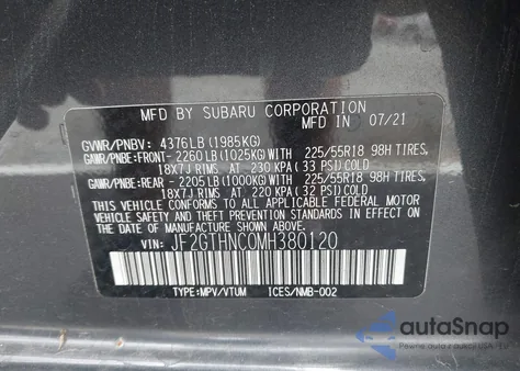 2021 Subaru Crosstrek Limited from USA, damaged, VIN JF2GTHNC0MH380120